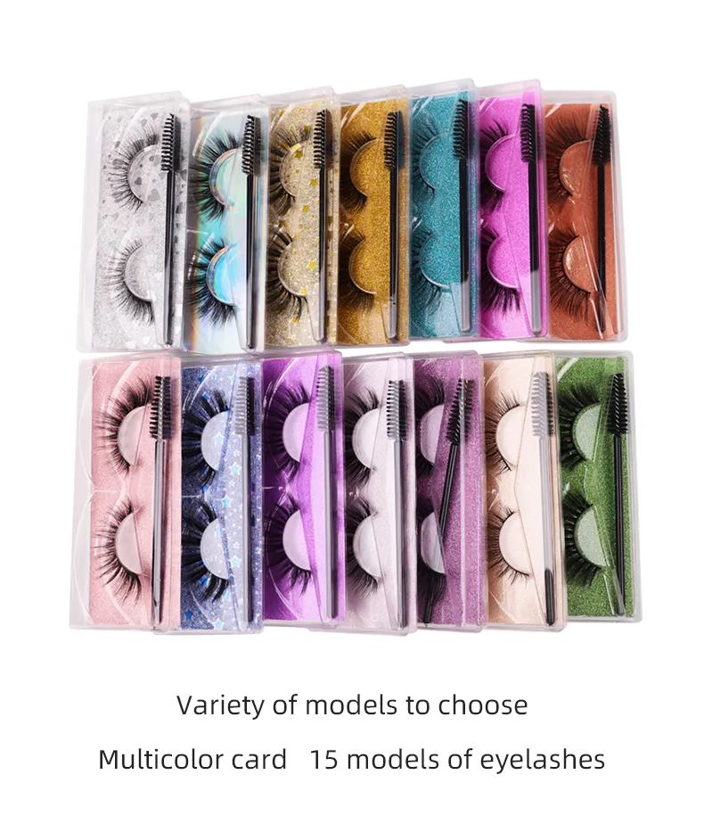 Free epacket Colorful Card Fiber Faux Eyelashes 15 styles for choice with brush