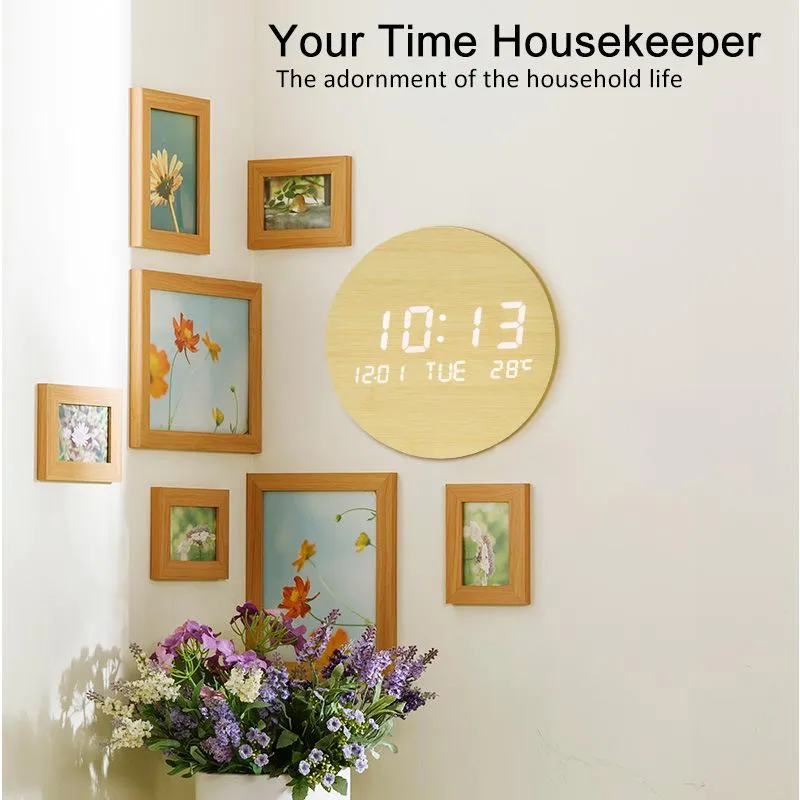 Horloges murales mode créative horloge LED bois Design moderne nordique décor à la maison salon décoration Reloj Pared BC
