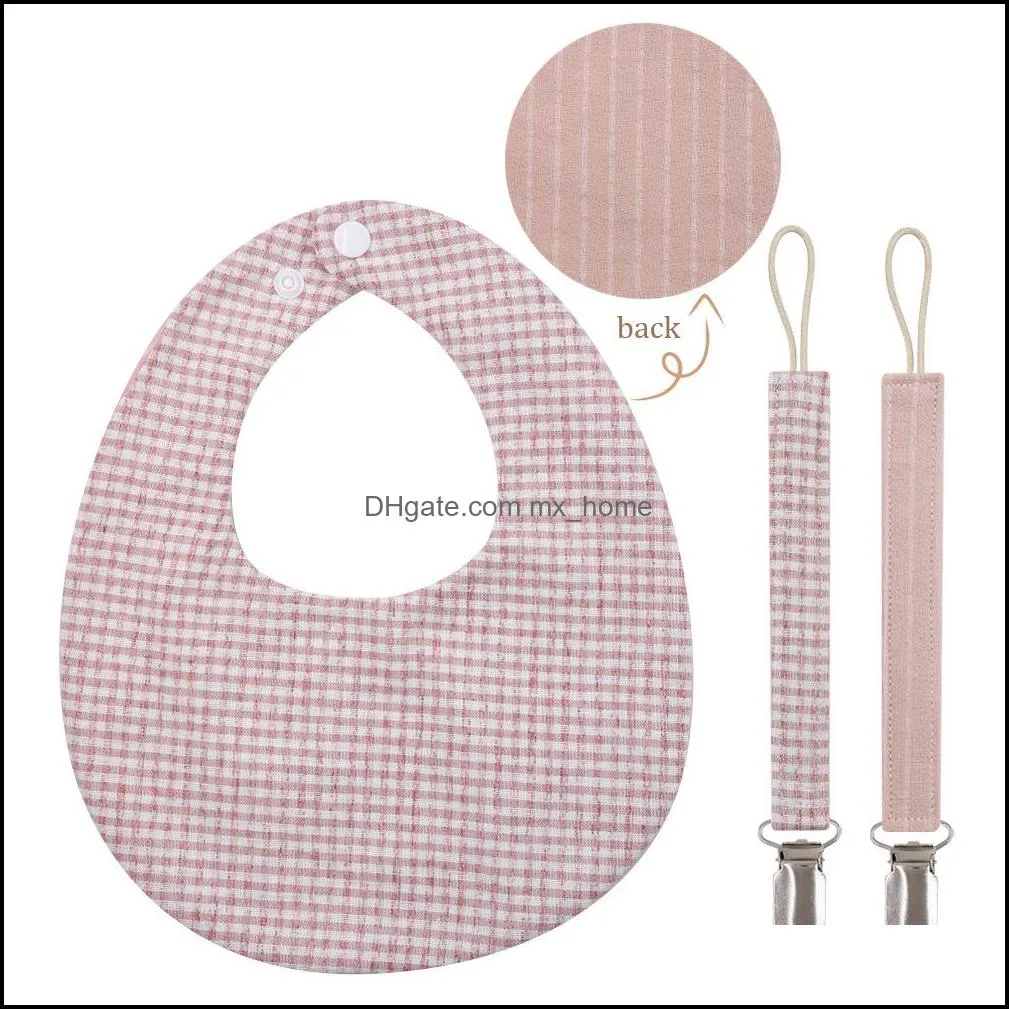 Baby lattice bibs Pacifier clip Suit infant Plaid linen cotton Burp Cloths slobber towel Nipple chain sets soft toddler Feeding bib for newborn