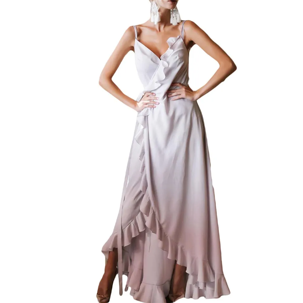 Stylish Satin Silk Evening Long Bridal Robe With Spaghetti Straps For