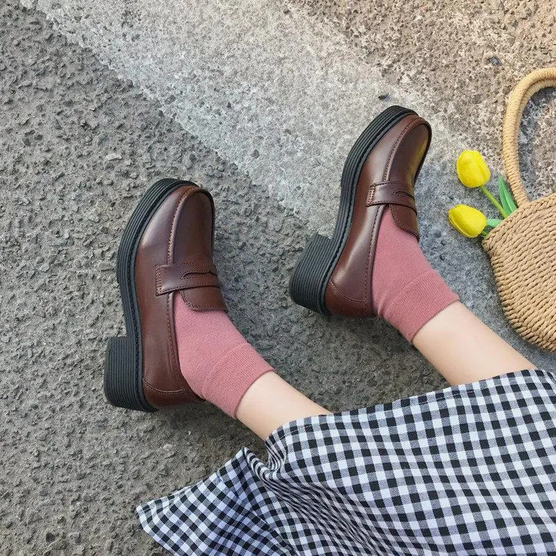 Tan Loafers with Anime Design Wholesale Anime Shoes PU Leather Loafers: Japanese Style  main image 3