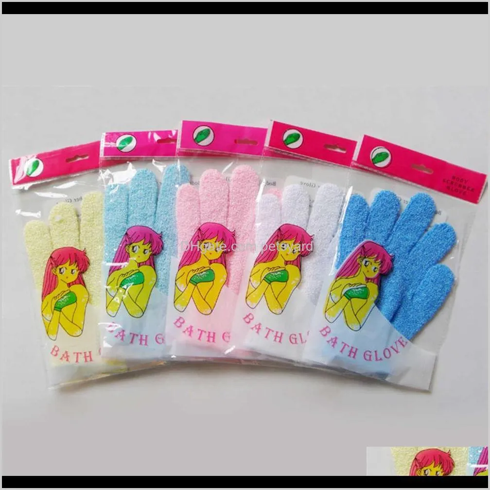 new candy colors body cleaning shower gloves exfoliating bath glove five fingers bath bathroom gloves home supplies w-00371