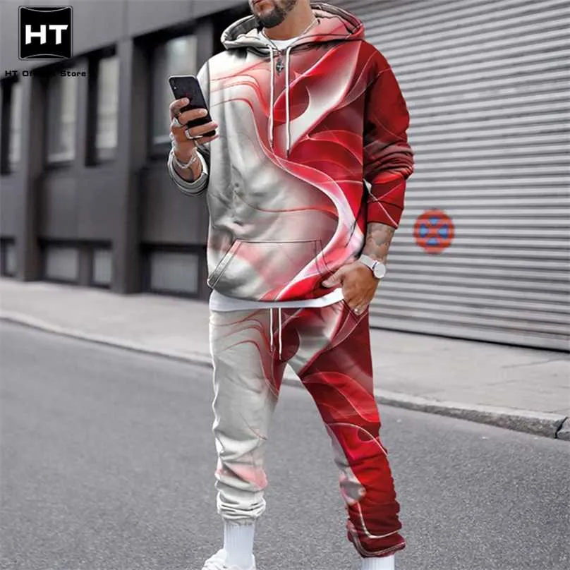 Casual 3D-utskrift SPORT SURE MEN 2 Piece Hoodies Sweatpants Tracksuit Män Set Kortärmad Sommar Casual Långärmad Man Sats 211109