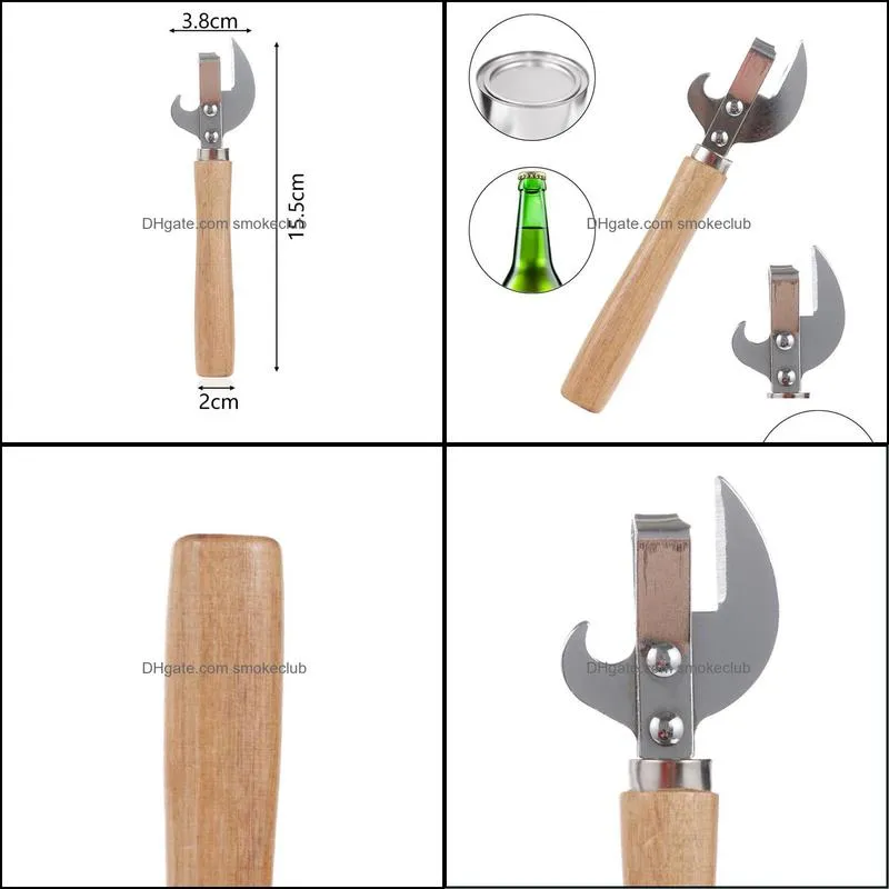 Multifunction Easy Manual Side Cut Metal Beer Bottle Opener Stainless Steel Wood Handle Can Opener Kitchen Tools RRD7536
