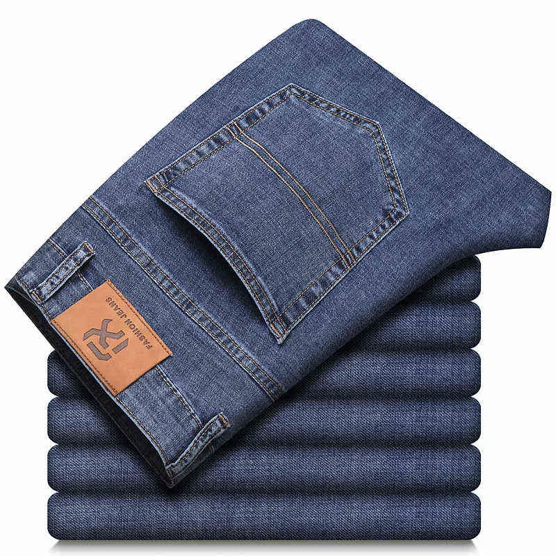 Jeans droits pour hommes, grande taille 42 44, décontracté, extensible, Simple, classique, ample, confortable, pantalon en Denim, vêtements de marque pour hommes G0104