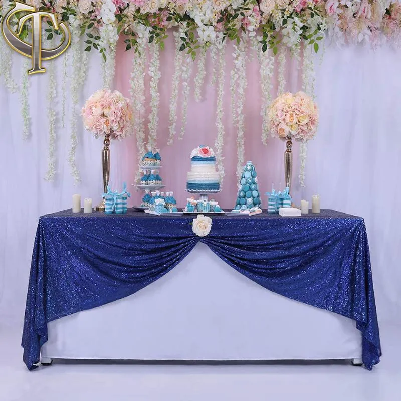 Tafelkleed marineblauw tafelkleed glitter rechthoekige geborduurde sequin cover voor bruiloft verjaardagsfeestje Kerstdecoratie