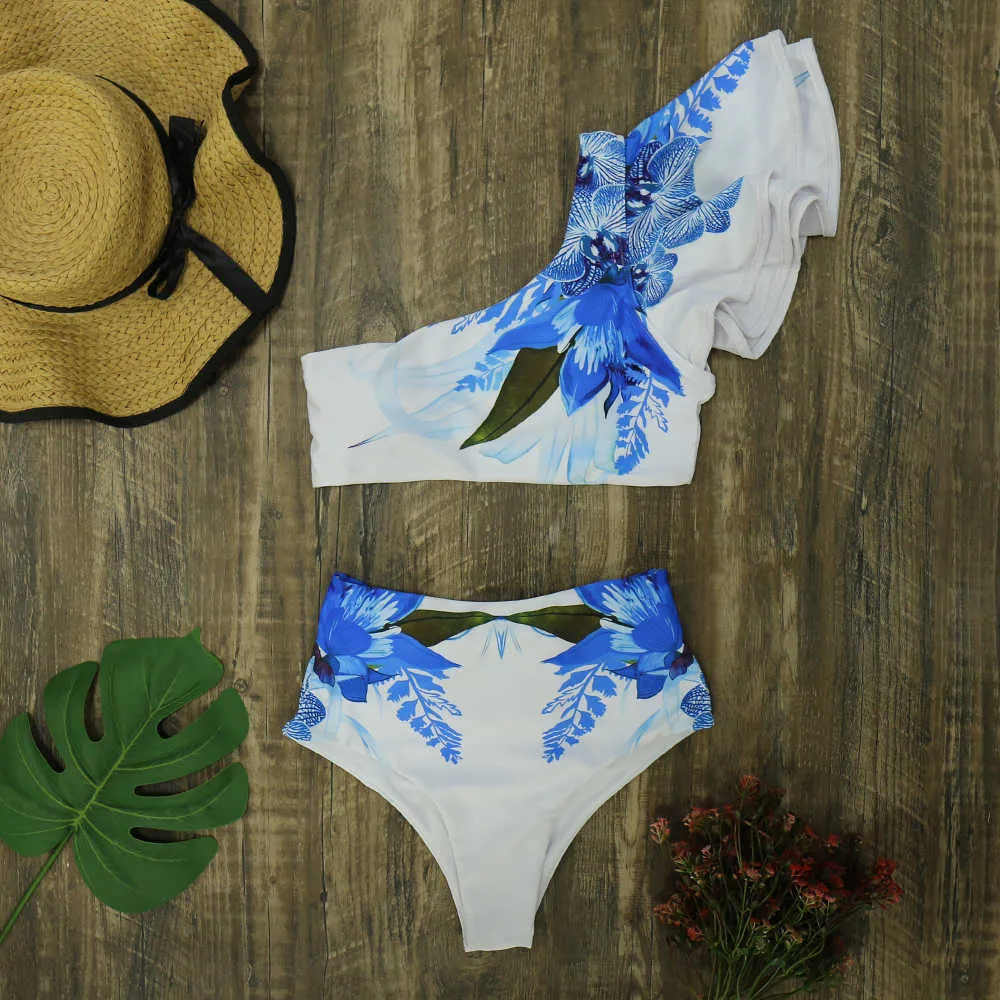 Floral Print High Waist Ruffle Bikini Sets Sainsburys One Shoulder