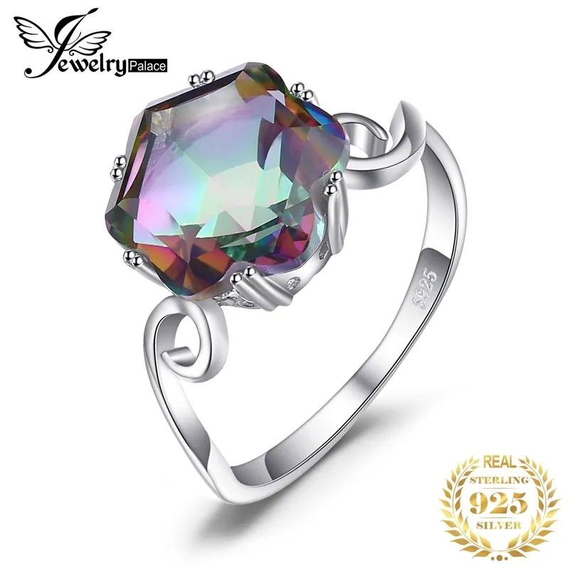JewelryPalace 3ct Genuine Rainbow Mystic Topaz 925 Sterling s Women Engagement Ring Silver 925 Gemstones Jewelry