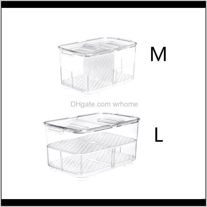 With Lid Fruit Vegetable Containers Double Sealed Multifunction Transparent Rectangle Plastic Drain Storage Box Refrigerator Bottles &