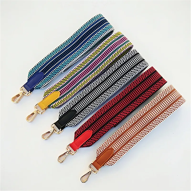 Colored Women Leather Belt Bag Accessories Rainbow Fabric Adjustable Bags Strap for Handbag Nylon Shoulder Handles