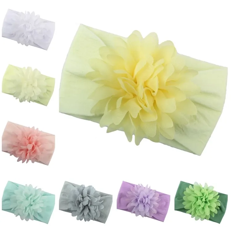 Children Hair Accessories baby soft nylon chiffon flower hairs bands 13 color kids Headbands pointed flowers headdress 9186