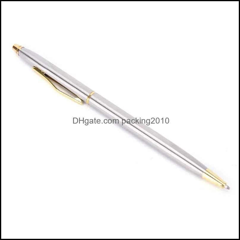 1pc Stainless Steel Rods Rotating Metal Ballpoint Pen Business All-steel Gold Folder Gift Stationery Ballpen