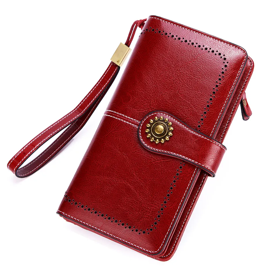 Wallet Long Genuine Leather Leather Female Clutch Purse Cellphone Coin Lady Brand Wax Oil Real Women Large Money Bag