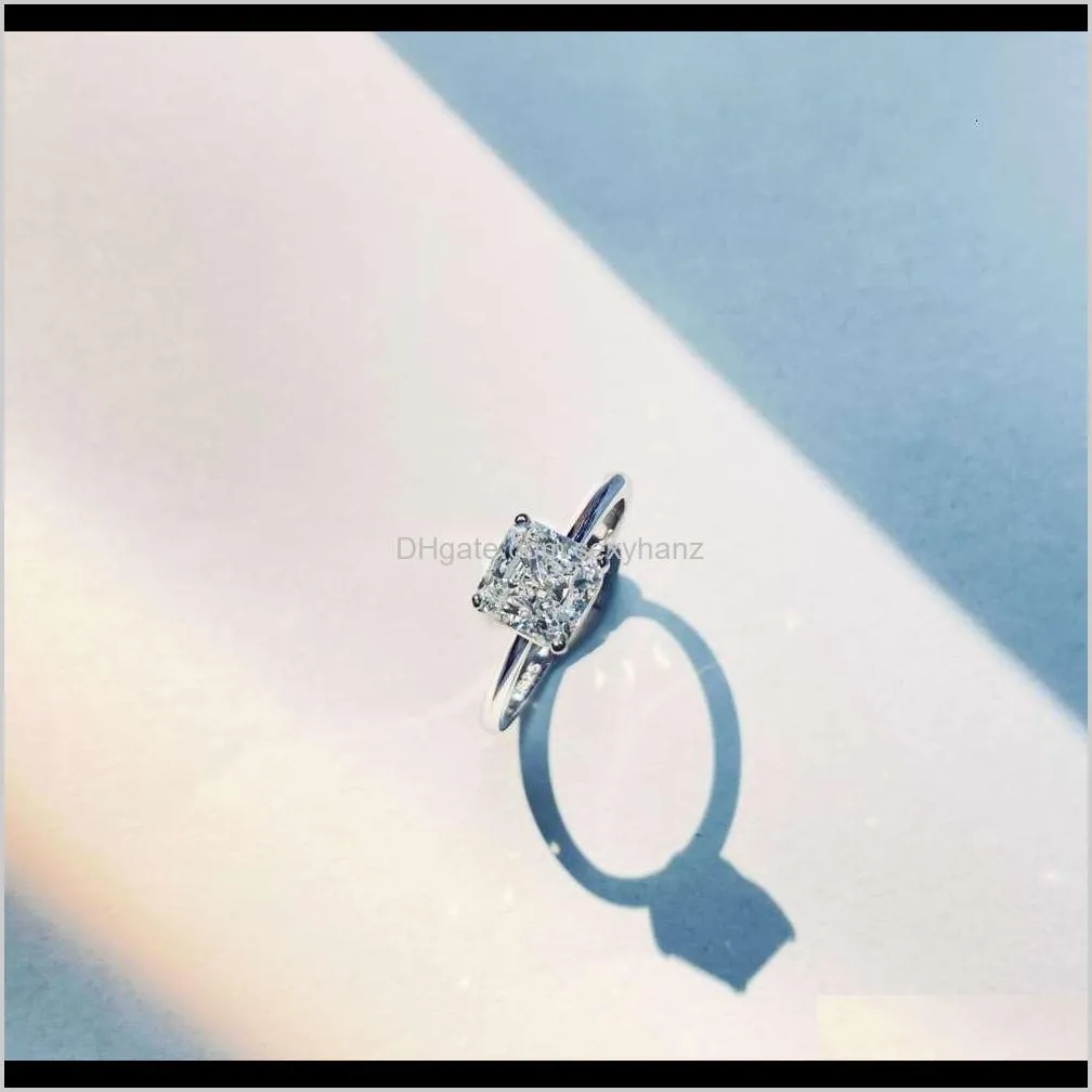 HBP fashion luxury new 925 Sterling Silver Ring women`s simple square corner cutting zircon single diamond small handpiece