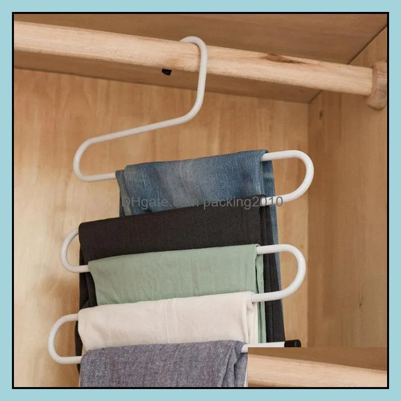 5 Layers S Shape Hanger Multi Functional Non Slip Clothe Hangers Scarf Pant Storage Hangers Thicken Iron Clothes Storage Rack GWB13681