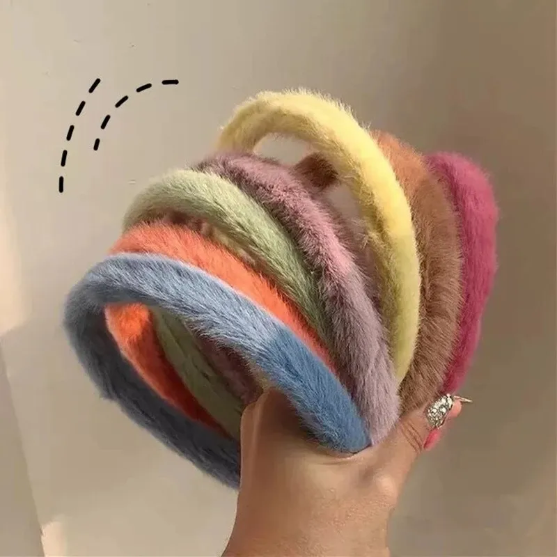 Color Mink Hair Band Female Net Red Plush Party Hairpin Wash Your Face and Start Out with Korean Headdress Autumn Winter Fashion WLL520