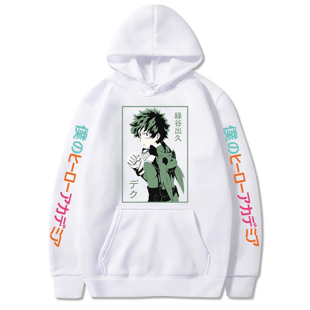 Harajuku Anime My Hero Academia Midoriya Deku Bluza Z Kapturem Moda Cartoon Odzieżowe Zimowe Długie Rękaw Dorywczo Kobiety Bluzy Y0804