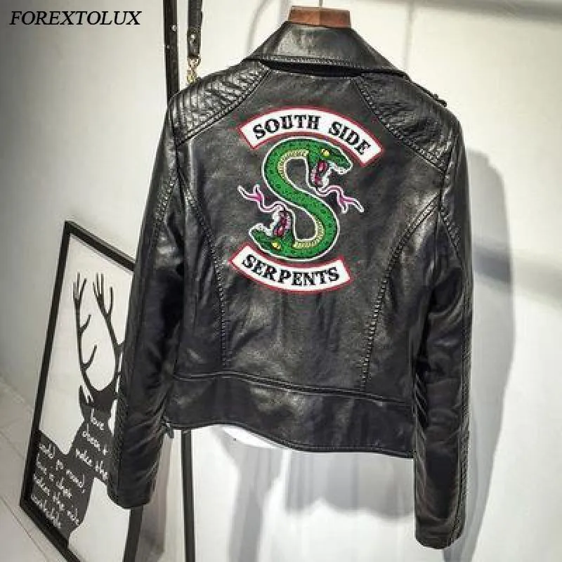 Giacche da donna Donna Riverdale Serpents Faux Leather Crop Top Southside Snake Pink Black PU Streetwear Fall Zipper Coat