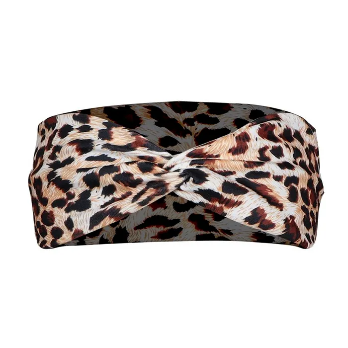 Aros de maquillaje Leopard Cross Tie Diademas Deportes Yoga Stretch Wrap Hairband Moda para mujeres will and sandy