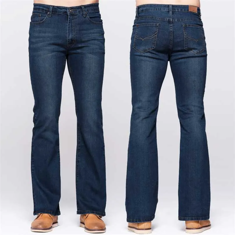 GRG Erkek Ince Boot Cut Jeans Klasik Streç Denim Hafif Flare Derin Mavi Moda Pantolon 211108