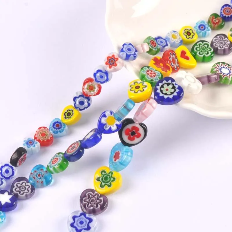 Inne 8-12 mm mieszane wzory kwiatów kształtu serca Millefiori Szklane luźne koraliki Lampwork rzemiosła do biżuterii tworząc YKL0848176Y