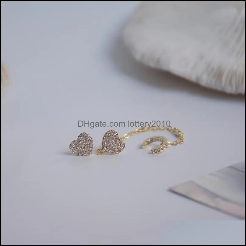 S925 Sterling Silver Needle Delicate Zircon CZ Heart Stud Earrings for Women 14K Real Gold Irregular Earrings