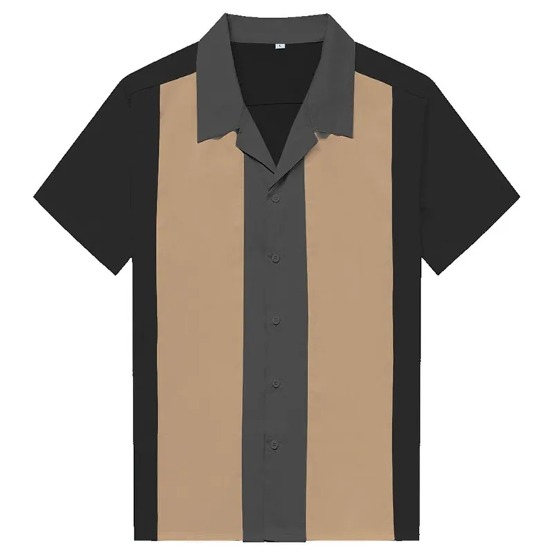 Camicia Charlie Harper a righe verticali per uomo Abito vintage a maniche corte in cotone Rockabilly anni '50 210721