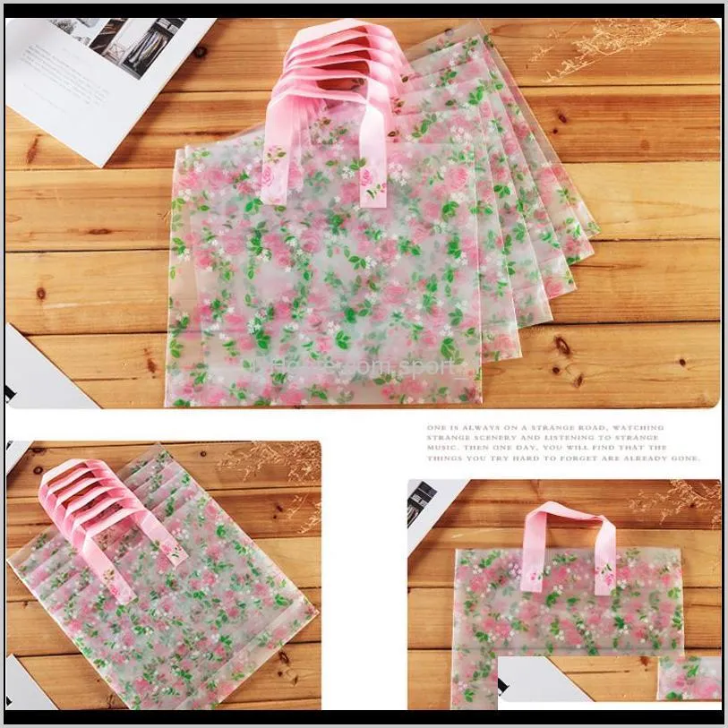 clear plastic shopping carrier bags with handle gift boutique packaging floral rose printed large cute 5 sizes lz1177