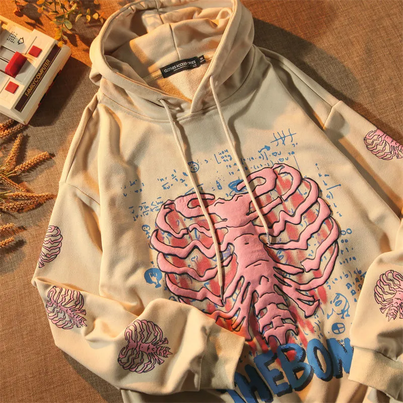 Lente Sweatshirts Khaki Y2K Tops Skull Print Grunge Gothi Oversized Hoodie Streetwear Womens Hip-Hop Kawaii Vrouwelijke Streetwear