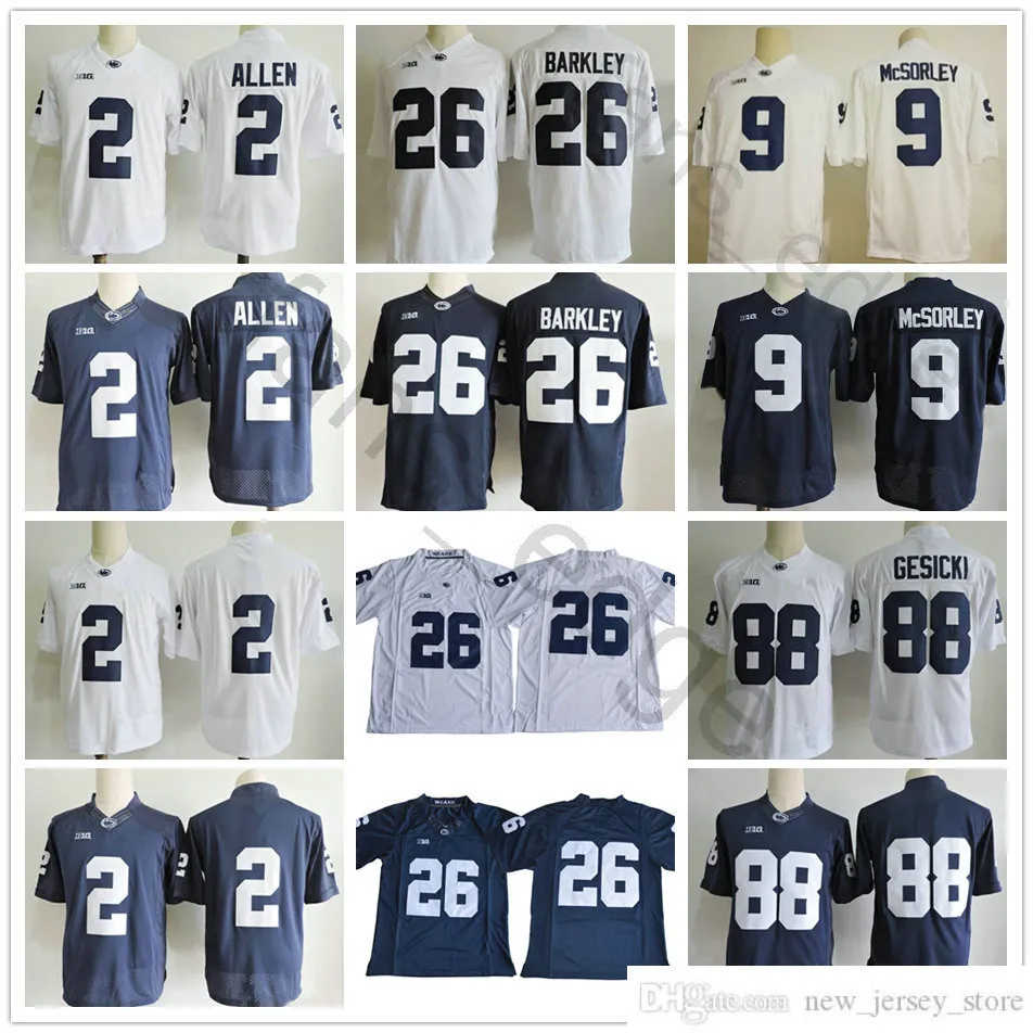 펜 스테이트 Nittany 라이온스 대학 축구 착용 2 Marcus Allen 9 Trace McSorley 26 사퀴 Barkley 88 Mike Gesicki No Name Jersey Big Patch