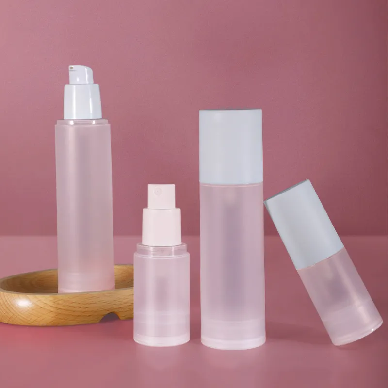 Flaconi per pompa spray airless in plastica PP satinato con coperchio bianco per lozione siero per la cura della pelle 15 ml 20 ml 30 ml 50 ml 80 ml 100 ml Contenitori cosmetici ricaricabili da viaggio