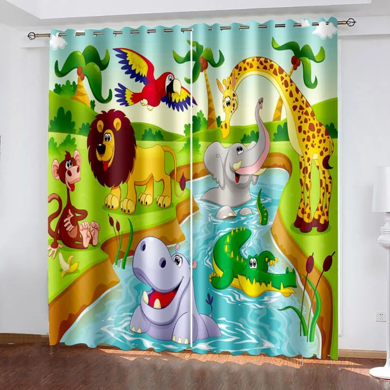 Luxury Blackout 3D Window Curtains For Living Room Bedroom Customized Size Animal Park Decoration Curtain & Drapes