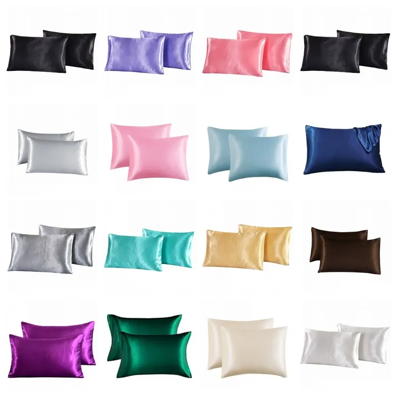 Singel 20 * 26INCH Satin PillowCase Hem Multicolor Ice Silk Pillow Case Double Face Envelope