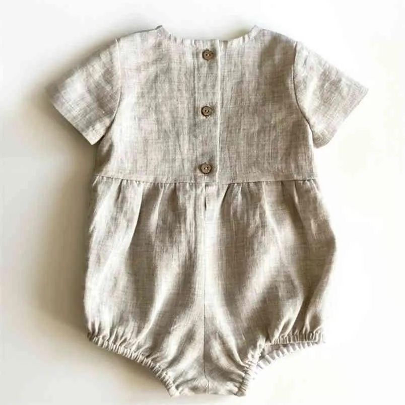 Korean Style Summer Toddler Baby Boys Girl Romper Cotton Short Sleeve Linen Infant Girls Jumpsuit 210816