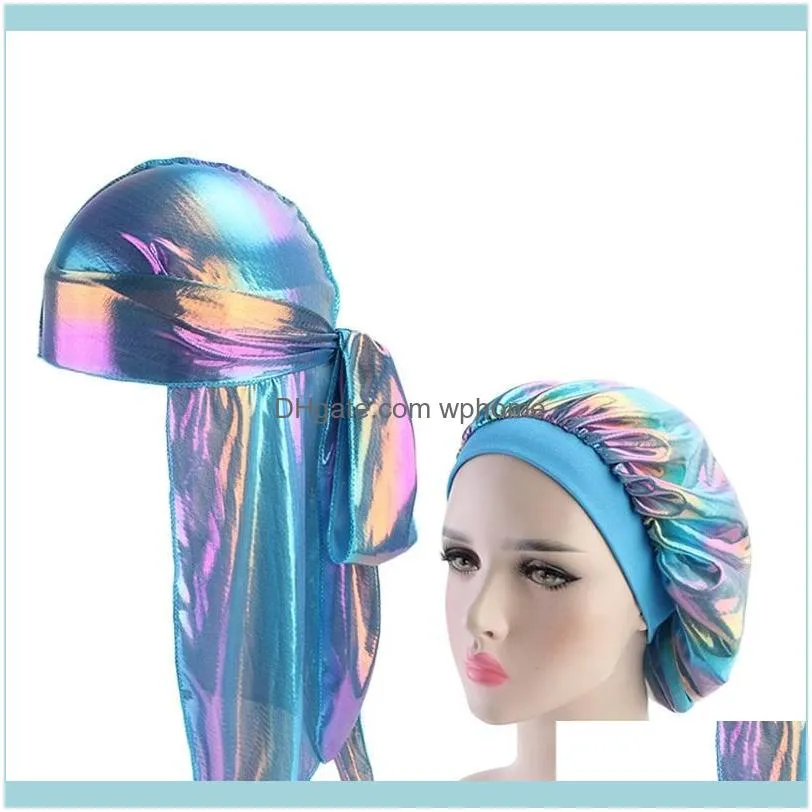 Shower Caps Unisex Silky Durag Long Tail And Wide Straps Waves For Men Solid Doo Rag Bonnet Cap Comfortable Sleeping Hat1