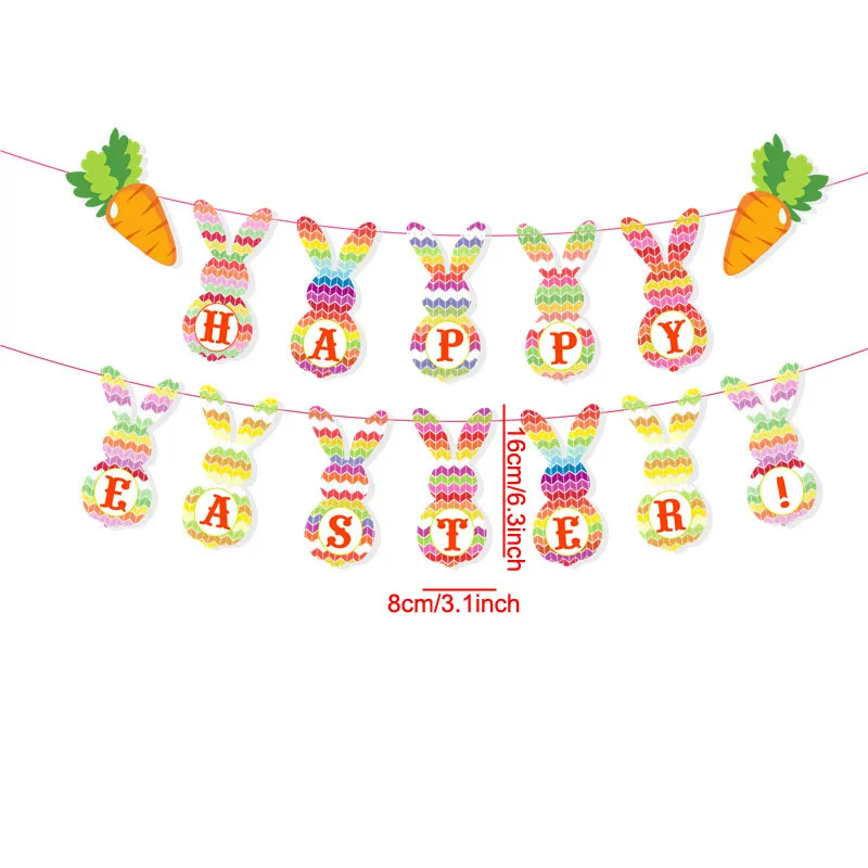 Cute Cartoon Bunny Pulling Flags Easter Party Lovely Decorations Banners Festival Party Decoration Decor Ornaments VTKY2312