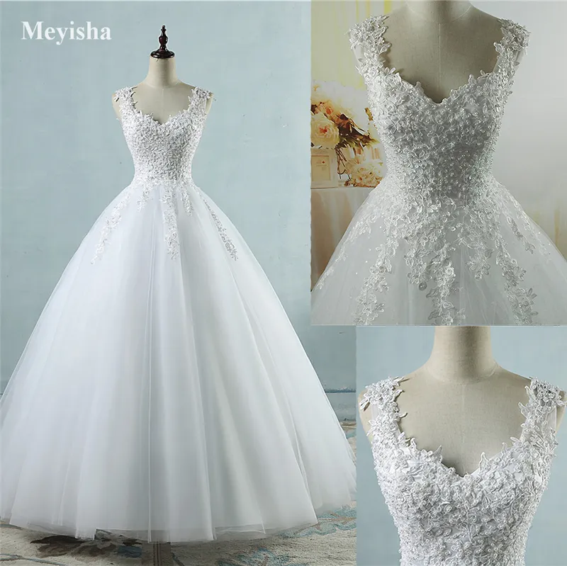 ZJ9076 Suknia balowa Tulle Suknie ślubne 2021 Z Perły Sukienka ślubna Małżeństwo Klient White Ivory Plus Size Made 2-26 W