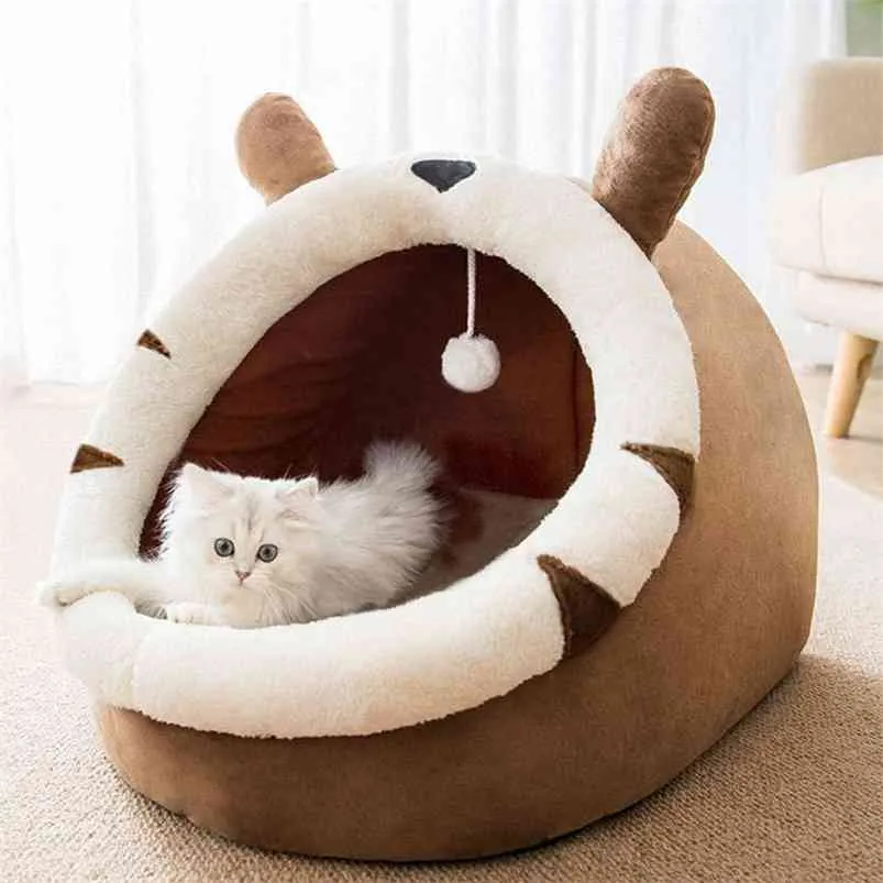 Lit de chat Tente d'intérieur pour animaux de compagnie Coussin doux et chaud Novetly Huts Maison confortable Toutes les saisons Lits de couchage Nid pour petit chien de taille moyenne Chaton 210722