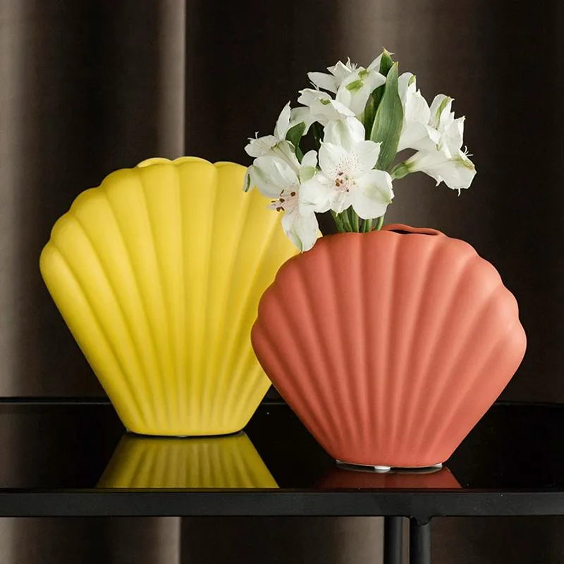 Vases Nordic Shell Shape Vase S For Flowers Decorative Matte Ceramic Filler Creative Handmade Art Pot Modern Home Party Decor Gif