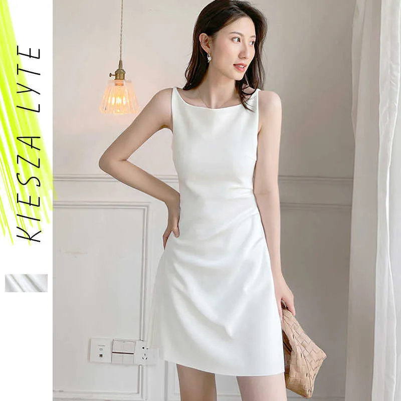 Hepburn Style Biała Dress Lato Elegancki Bez Rękawów Mini Sexy Evening Club Party Bodycon Sukienki Wysokiej jakości 210608