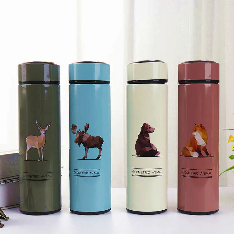 480 ml Portable Double Tasse Thermos En Acier Inoxydable Avec Filtre Animal Motif Voyage Bouteille Thermique Flacon À Vide Pour Cadeaux 210615