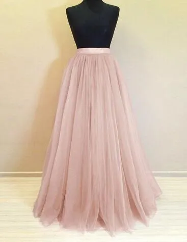 Fashion-Real Photo Long Tulle Skirt Custom Made 5 Lager Rose Rosa Maxi Bridesmaid Kjolar För Bröllopsfest Pläterad Kjol Plus Size Saia