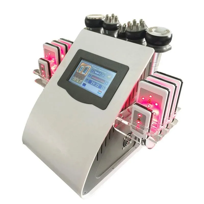 6 in 1 40k ultrasone cavitatie afslankvacuüm radiofrequentie Pressotherapie RF 8 pads Gewichtsverlies brandwond lipo laserdiode cellulitis reductiemachine