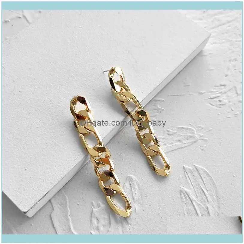 Dangle & Chandelier Peri`sBox 12mm*84mm Chunky Chain Earrings Long Figaro Link For Women Statement Gold Brass 2021 Jewelry