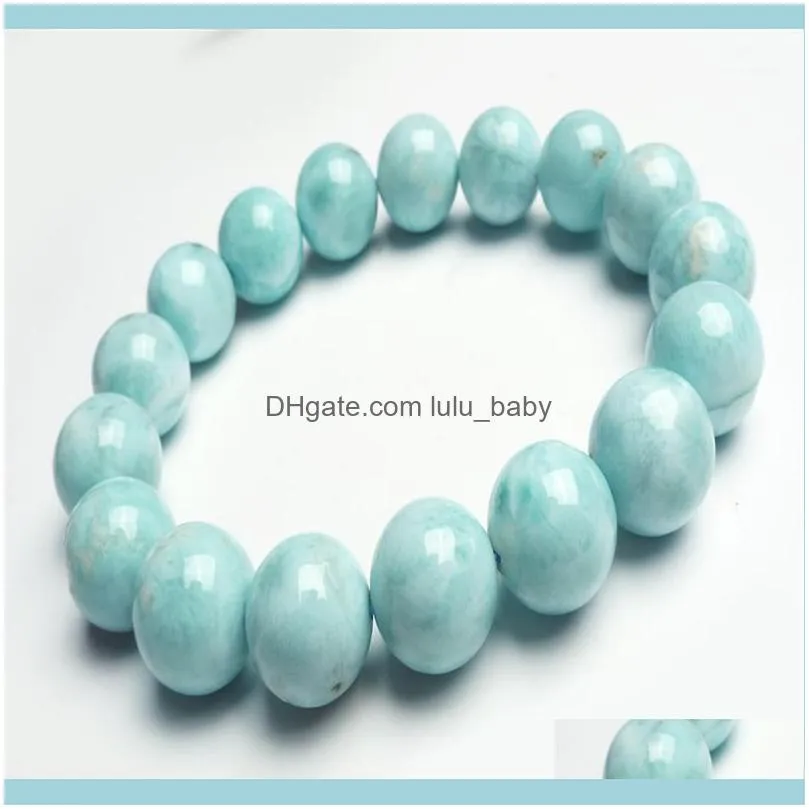 Kralen sieraden beoorde strengen kostbare blauwe natuurlijke larimar armbanden voor vrouwen mannen stretch stenen kristal ronde kraal armband 12 mm1 drop de