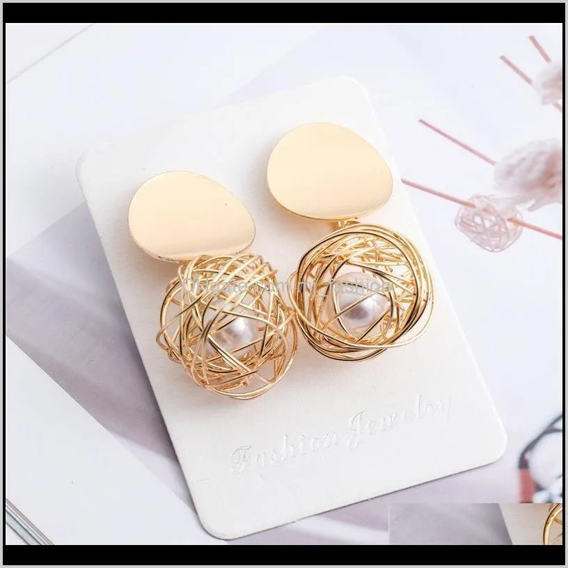 earrings fashion new woven ball pearl bird`s nest personalized earrings for women temperament exaggeration earrings gifts