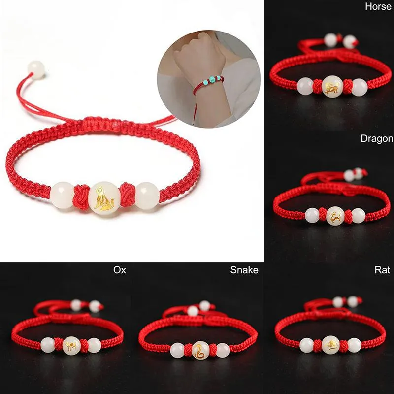 Braccialetti con ciondoli 12 Animali simbolici fatti a mano Onice Pietra di rame Braccialetto di corda fortunato Braccialetti per donne Uomini Filo di cera regolabile luminoso