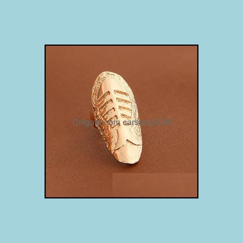 Fashion Fish Fossil Nail Rings Alloy Gold Silver Fish Bone Band Finger Rings Women Statement Jewelry Finger Nail Art Sticker Rings