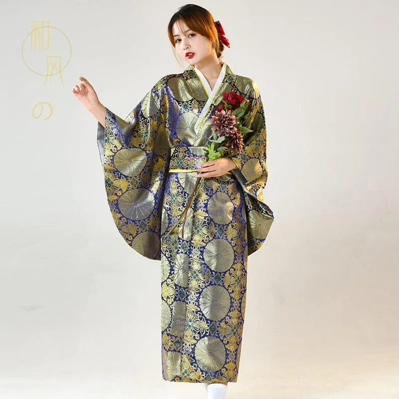 Etniska klädkvinnor Kimono Sakura Anime kostym japansk traditionell blommig tryck obi yukata original tradition silk geis347q