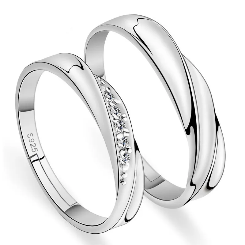 Anel de banda ajustável aberto, noivado, casamento, prata, diamante, casal, anel para mulheres, homens, joias da moda, vontade e areia